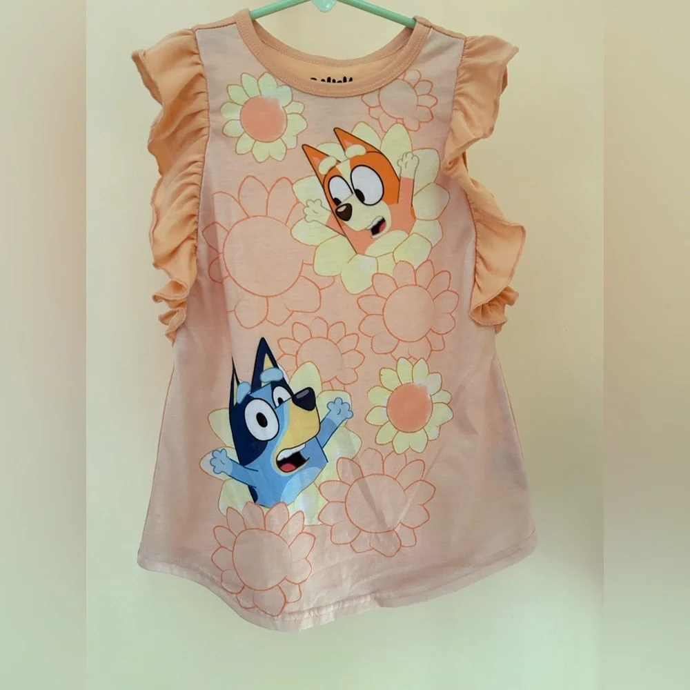 Bluey & Bingo Sunflower Nightgown | 4T | Ruffle Sleeve Spring/Summer Pajamas